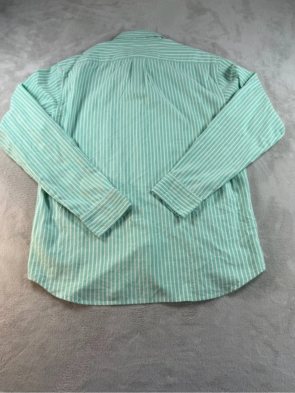 J Crew Mens Broken In Oxford Shirt L Green Stripe Slim Fit Organic Cotton